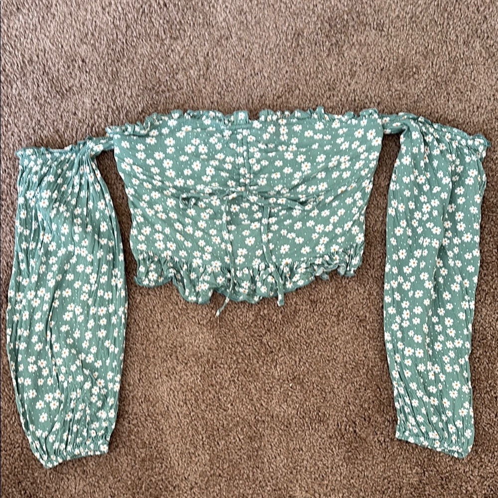 Green Floral Off-Shoulder Top
